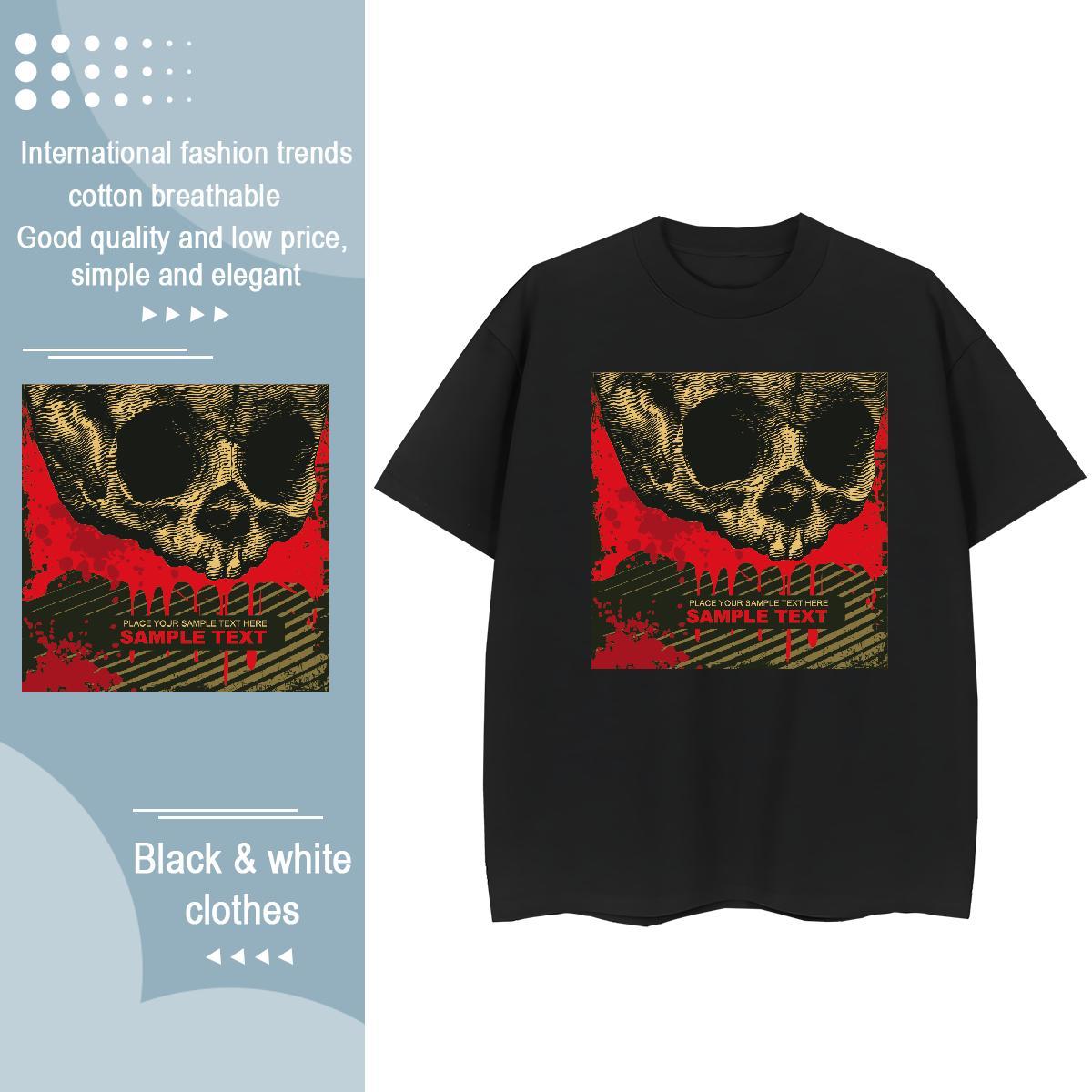 Comfortable Women Tees 230g Pure Cotton scary Street Womens T Shirts Round Neck Short Sleeve Black White Top Shirts