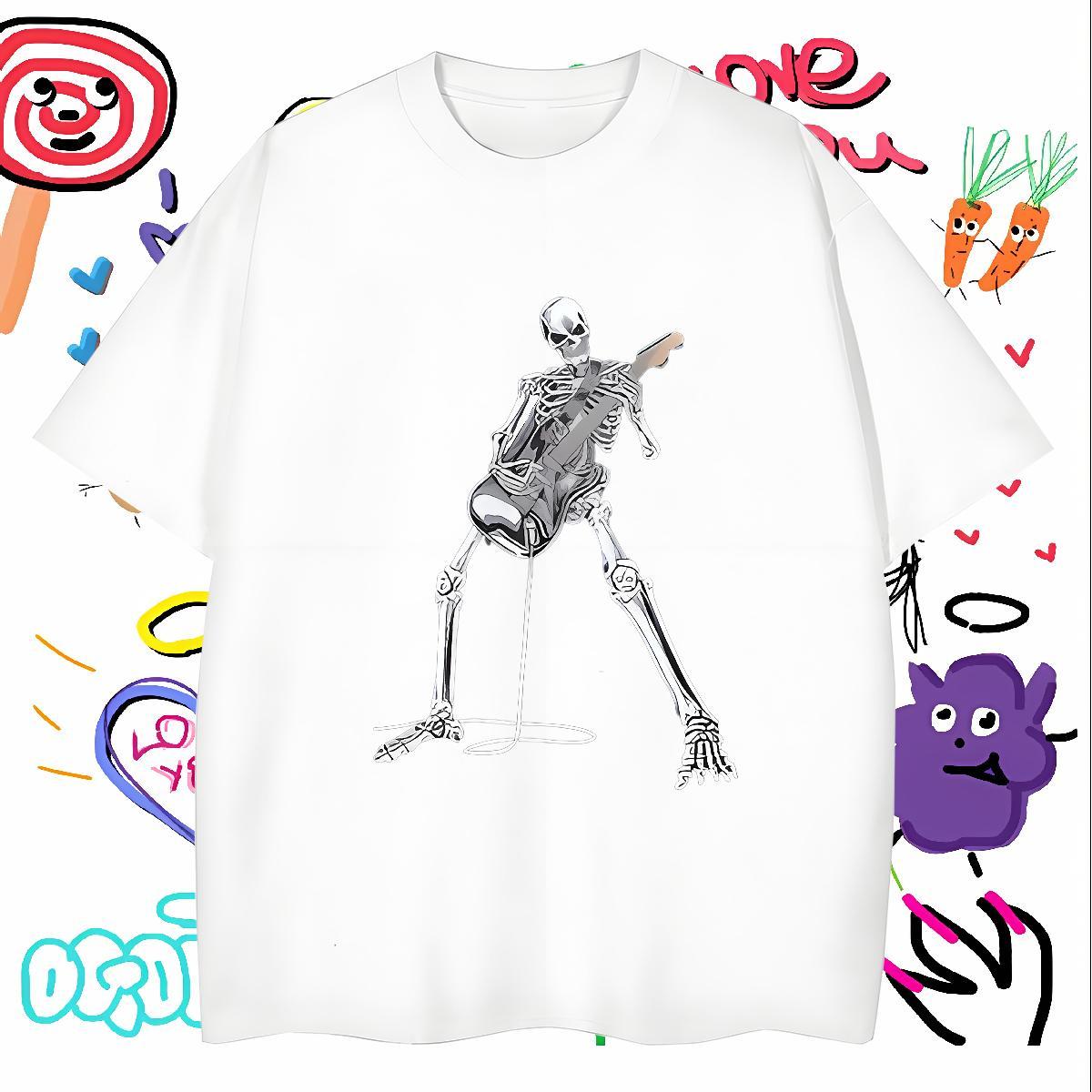 Loose Fit Mens T Shirts 230g 100% Cotton skull Street Wear Custom Print Plus Size O-Neck Short Sleeve Tshirts New Clothings