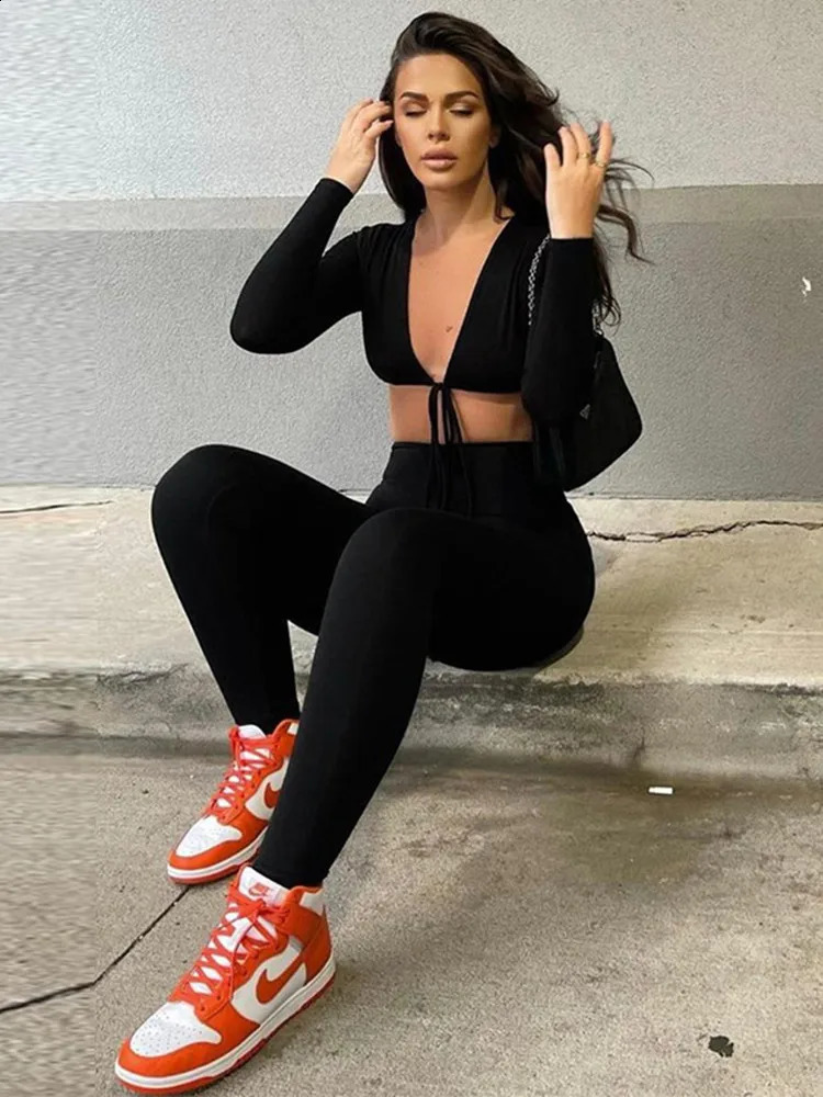 Kliou Solid Jumpsuit Drawstring Cleavage Waist Out Overall Sexy BodyShaping Hipster Midnight Club Female Clothing 240823