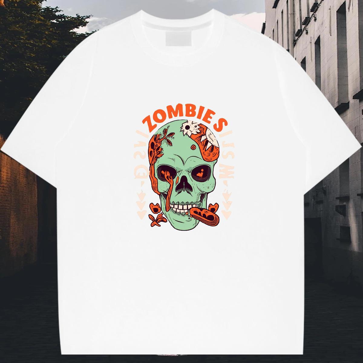 Soft T Shirt For Man 230g Pure Cotton skull Anime Printing Street DIY Anime Short Sleeve Soft Tshirts Casual New Tops