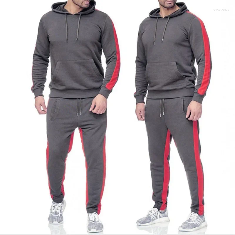 Men's Tracksuits Striped Sweatshirtsuit Color Blocking Hooded Sportswear 2-piece Set Fitness Clothing Arrival Cross-border Style