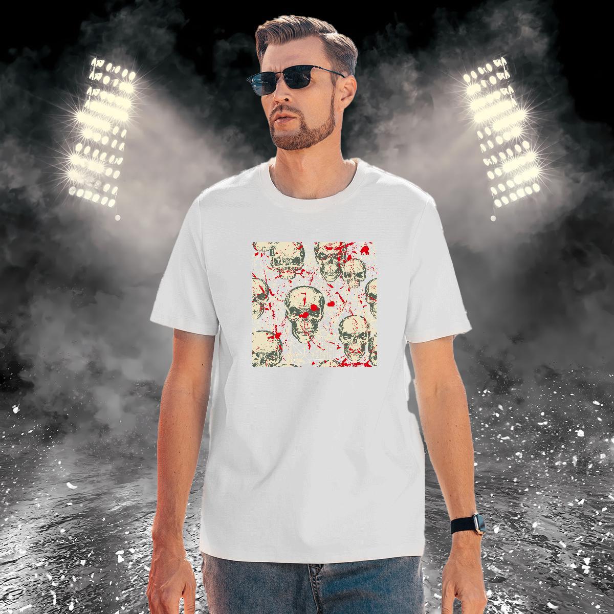 Free Shipping Man T Shirts 100% Cotton 230g skull Daily Wear Black White O-Neck Short Sleeve Men Clothes T-Shirt 2024 Tee Shirt