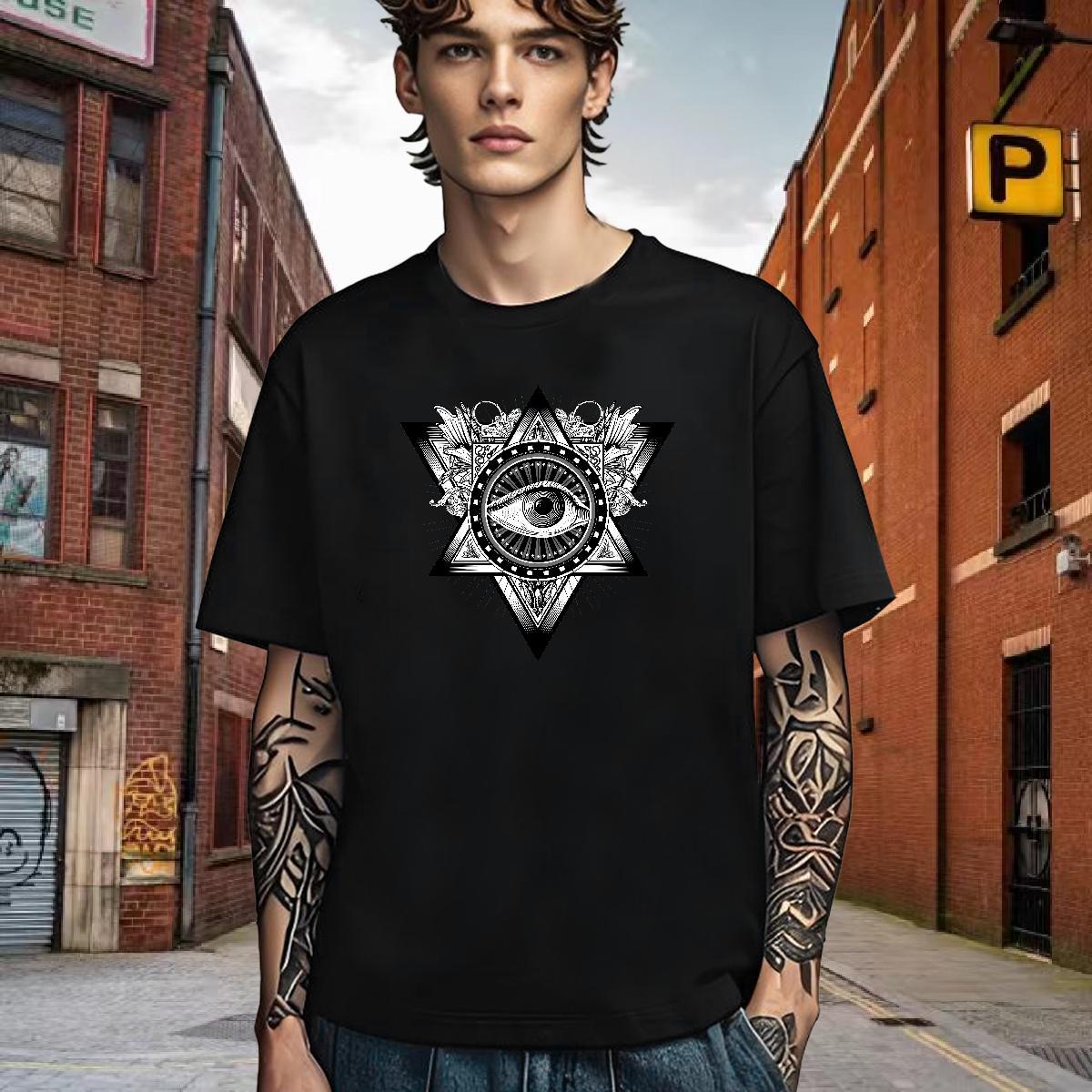Loose Fit T Shirts Men 100% Cotton 230g eye of the devil Street Oversized 3XL 4XL Breathable Crew Neck Mens Tshirts Designer Fashion Tee Shirt