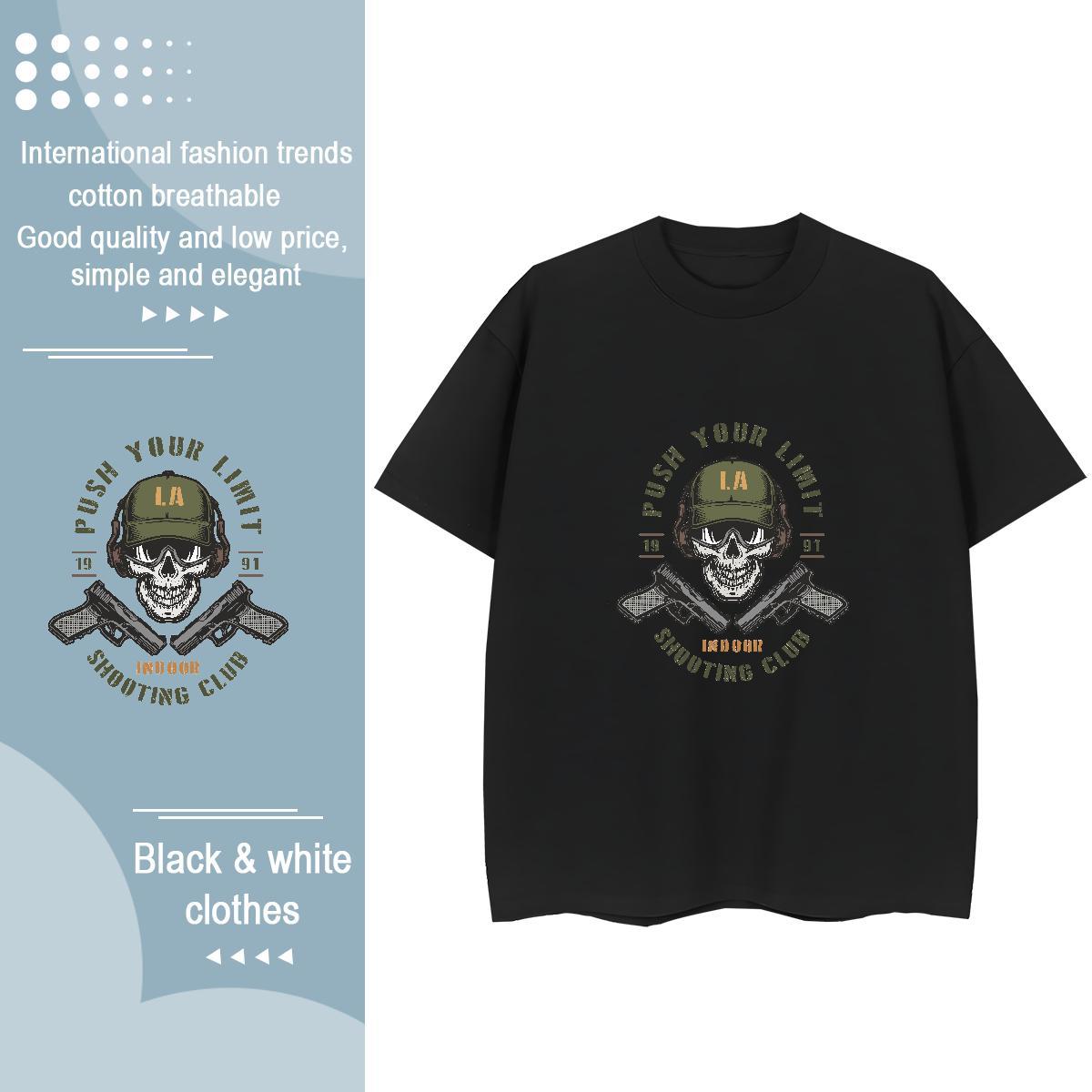 Loose T Shirt For Man 230g Pure Cotton skull Sport DIY Printed O-Neck Short Sleeve Tshirts 2024 DIY Clothings