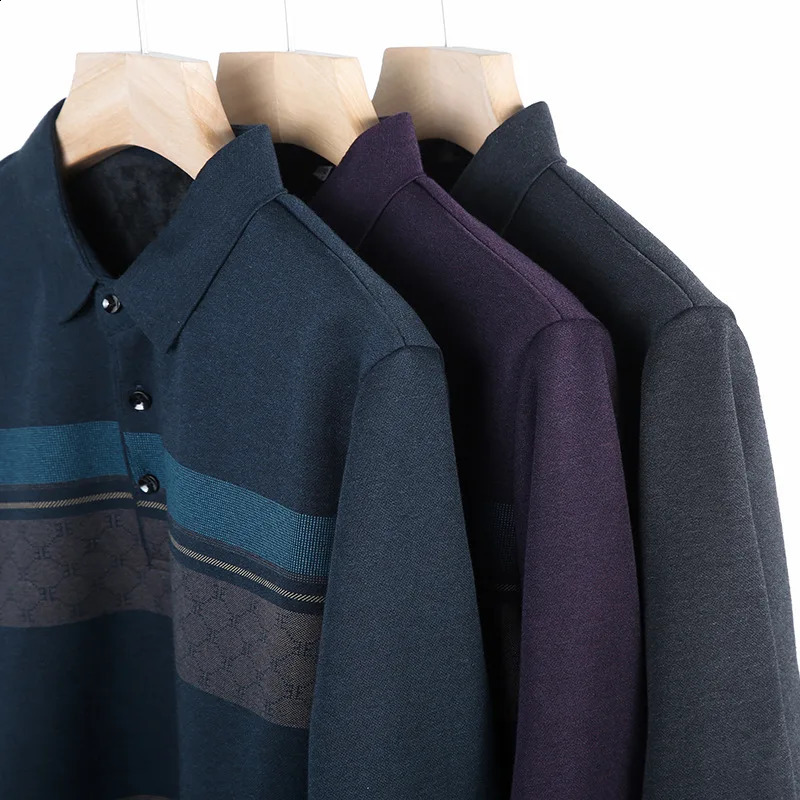 Mens Autumn Clothes Top Long-sleeved T-shirt Fashion Casual Mens Loose Striped Polo Shirt 240824