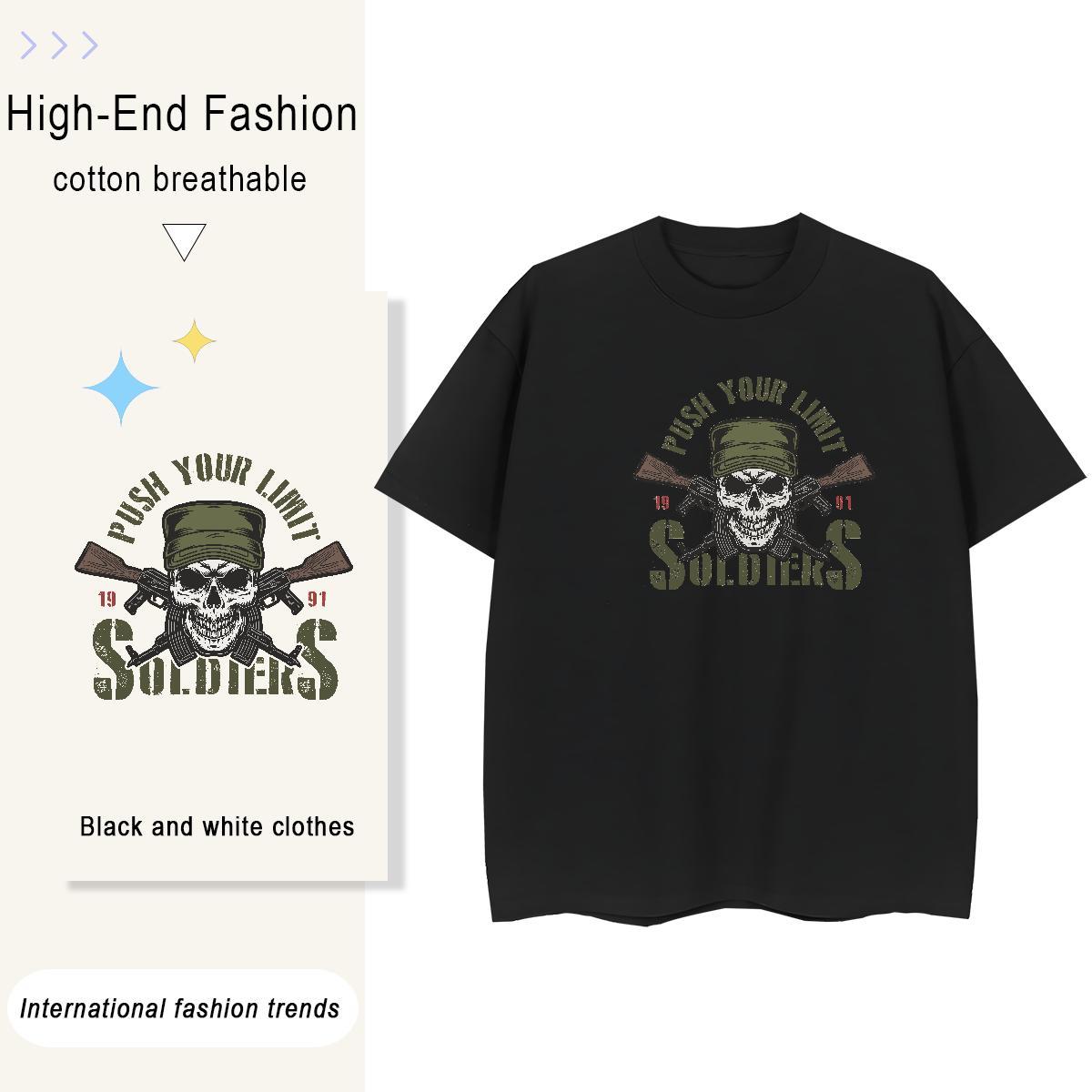 Popular T shirt 230g Cotton skull Summer Casual Customized Print Breathable Soft Men Tops Tees DIY Top Tees