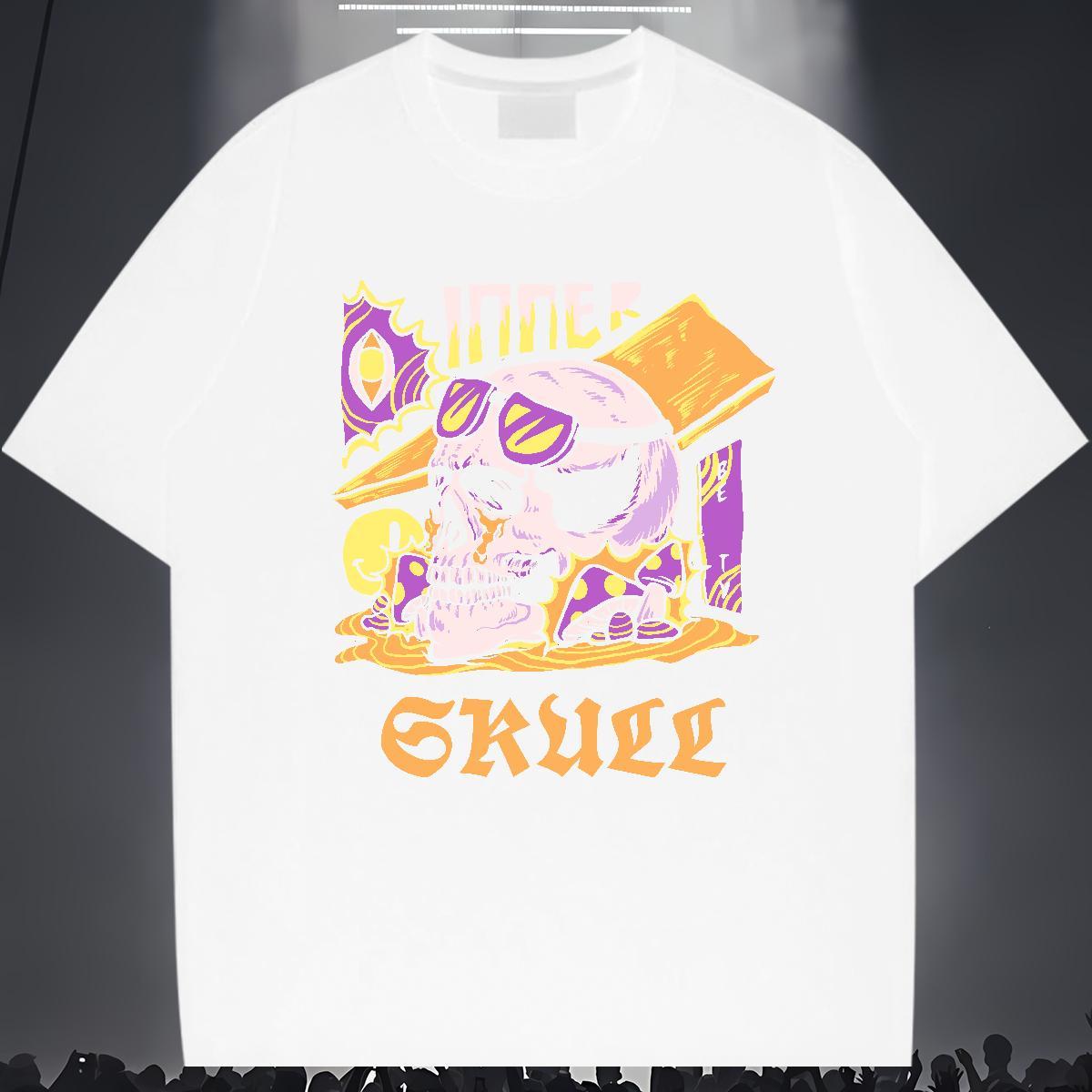 Wholesale Man T Shirts 230g Cotton skull High Street Hip Hop Custom Print Plus Size O Neck Short Sleeves Tshirts Fashion New Tops Tees