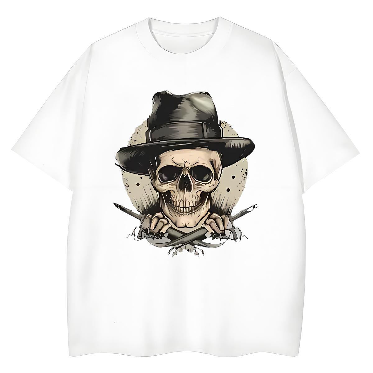 TOP Quality T Shirts Men 100% Cotton 230g skull Spring Summer Plus Size Cartoon Breathable Crew Neck Men Tops Tees Classic Clothes