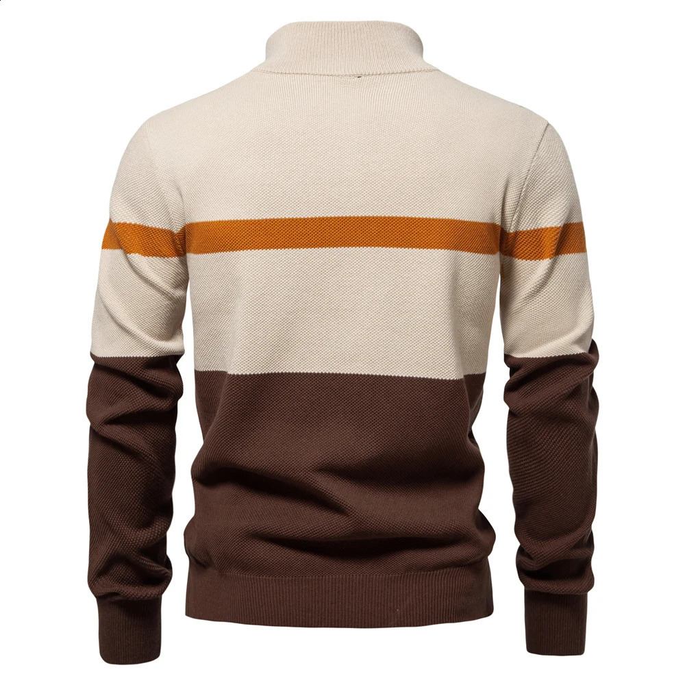 AIOPESON highquality cotton mens sweater with zipper plain collar and floral pattern autumn winter striped warm polo shirt 240824