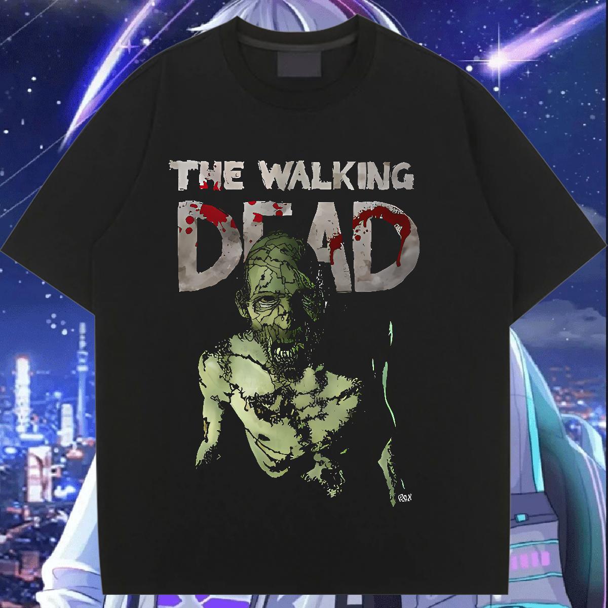 Female Women Tees 230g Cotton scary Home Outdoor T Shirt For Woman Short Sleeve O-Neck Floral Print Tops Shirt