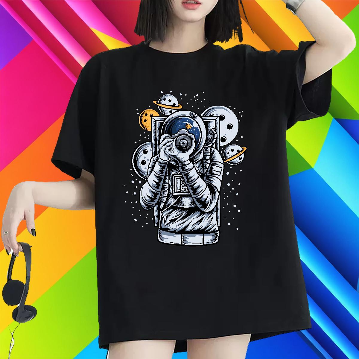 Female Couples T Shirts 230g Pure Cotton cosmonaut Casual Sport Women T Shirts Short sleeve Soft Graphic Polos