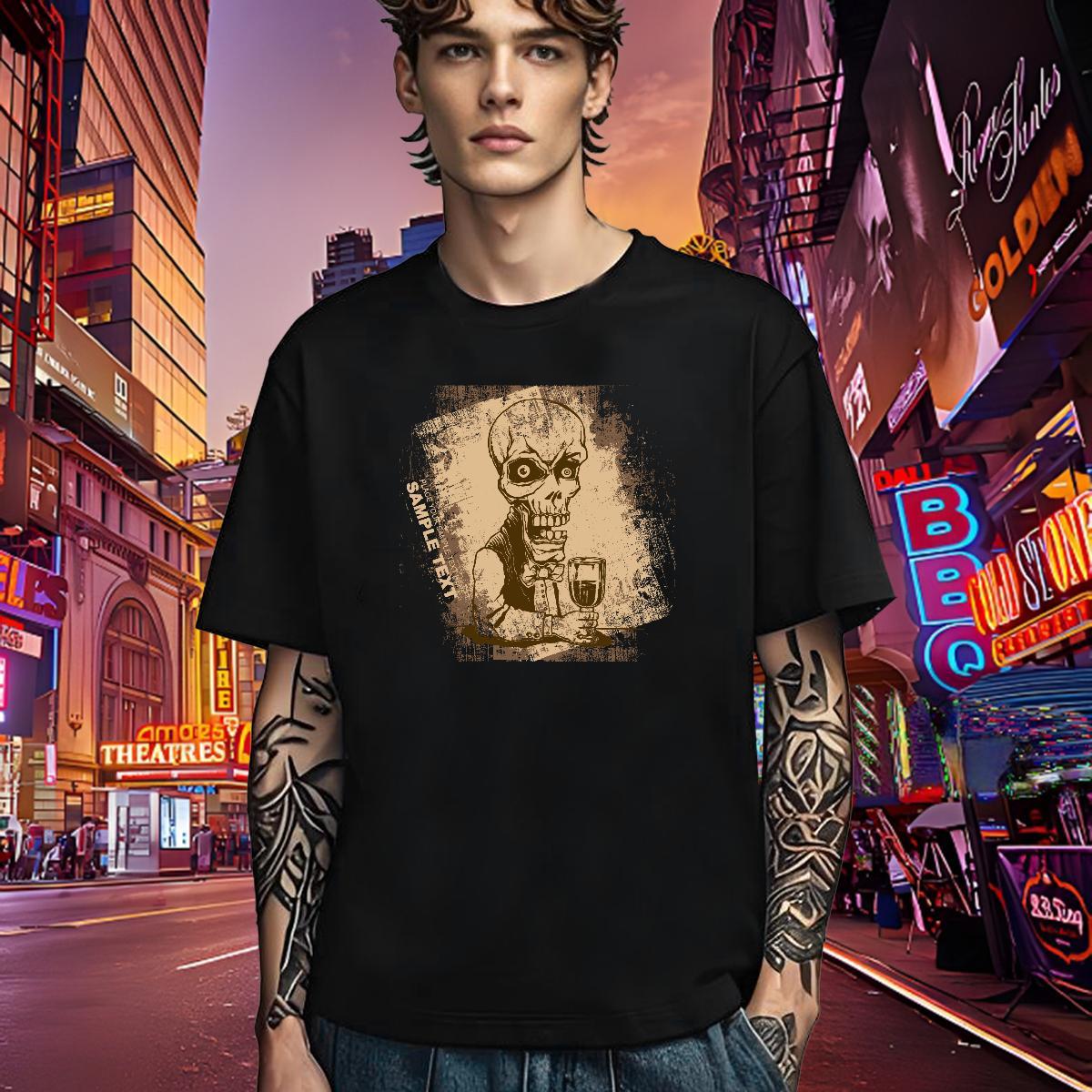 Loose Fit T Shirts Men 230g Pure Cotton skull Casual Beach Plus Size Custom O Neck Short Sleeves Men Clothes T-Shirt 2024 New Tops