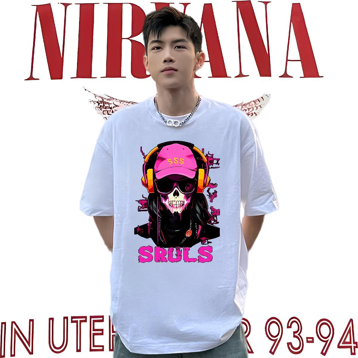 Classic Men T Shirts 230g Pure Cotton handset Street Cartoon Printing L-4XL Crew Neck Breathable Tshirts New Tee Shirt