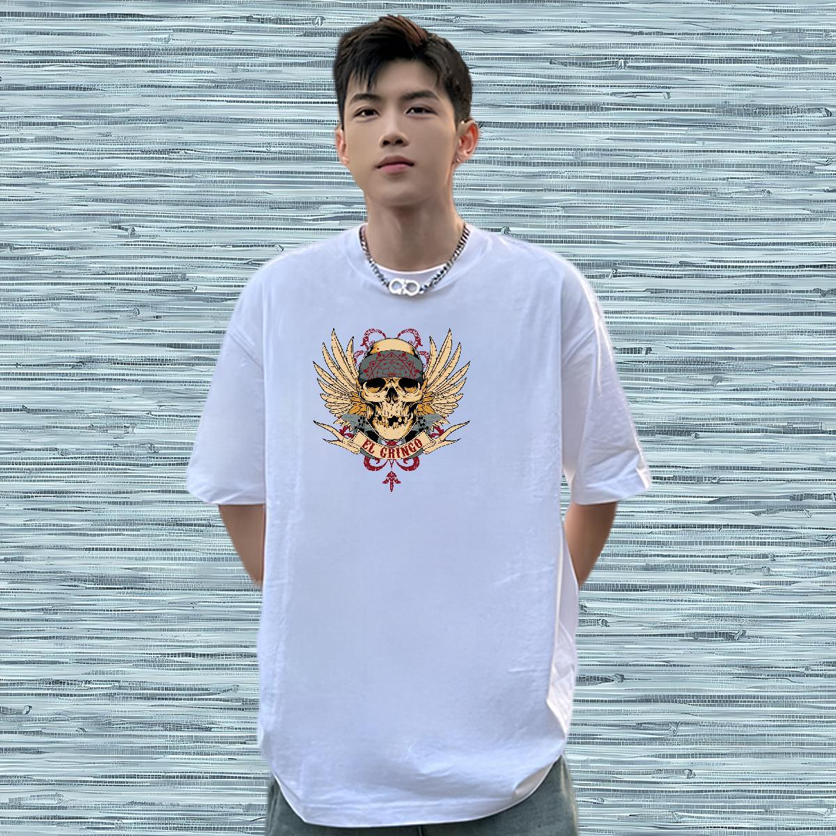 Unisex Mens T Shirts 230g 100% Cotton skull Street Casual Custom Printing Crew Neck Breathable Men Tshirts Stylist Tees Shirts