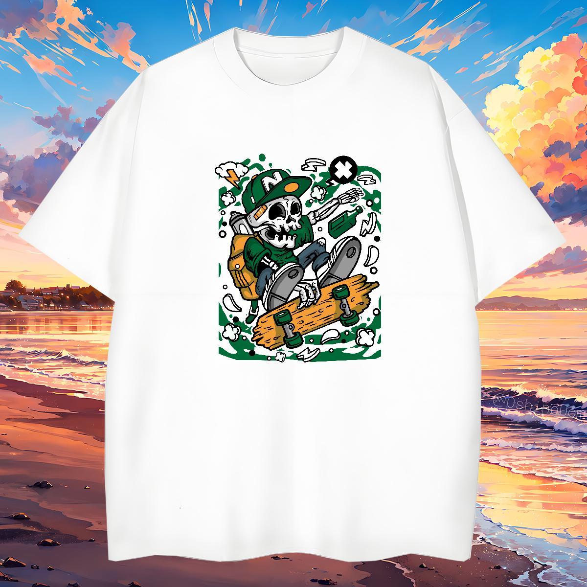 Loose Fit Man T Shirts 230g Pure Cotton skull Beach Custom Anime Crew Neck Breathable Mens Tshirts DIY Customized Wear