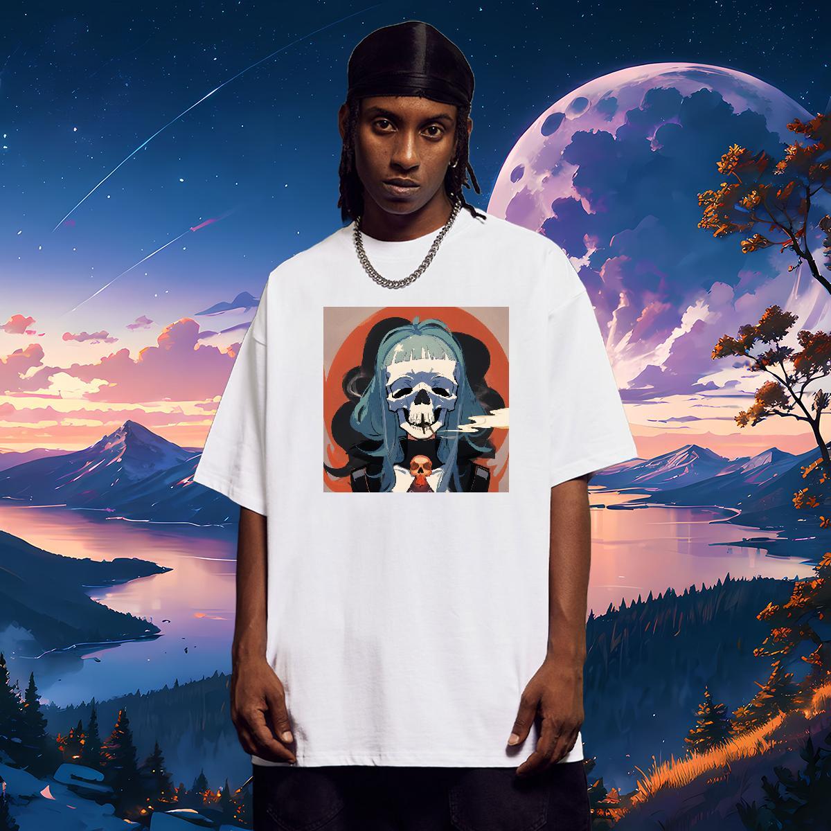 Soft T Shirts Men 230g Cotton skull Casual Oversized 3XL 4XL Breathable Crew Neck Men Tees Classic Tops Tees
