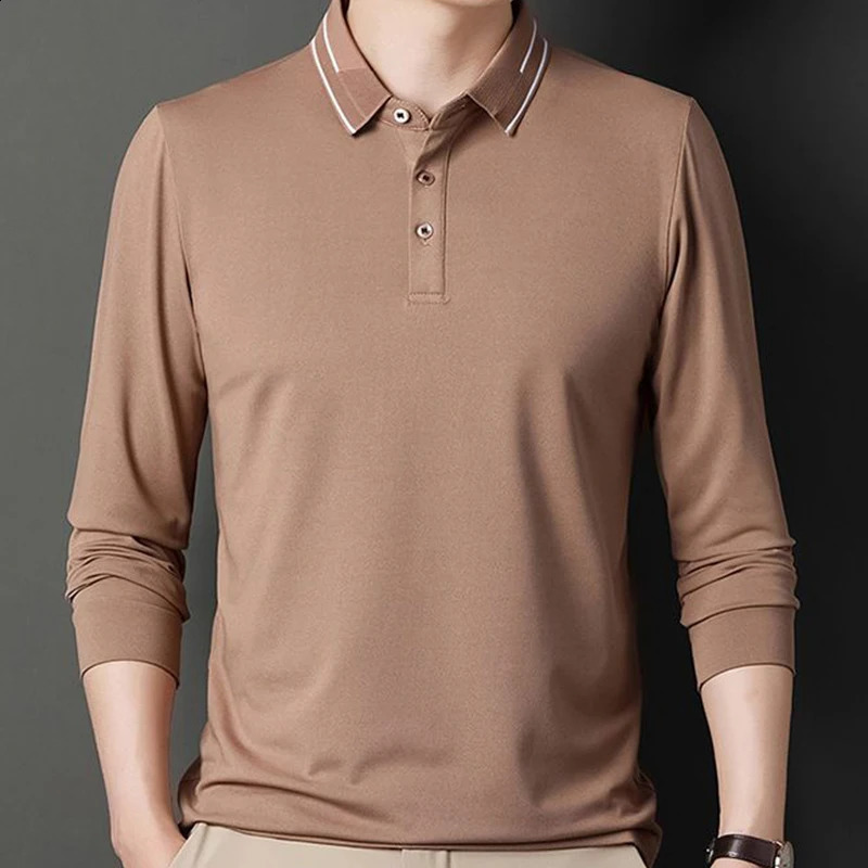 Mens Solid Long Sleeve T-shirt Polo Spring Autumn Casual Loose Bottom Casual Business Clothing Fashion Button Shirts 240824