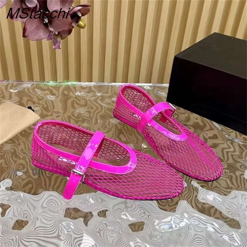 Summer Mesh Falts Sandals Breathable Ballet Comfortable Mary Jane Leisure Buckle Strap Women Loafers Shoes 2024