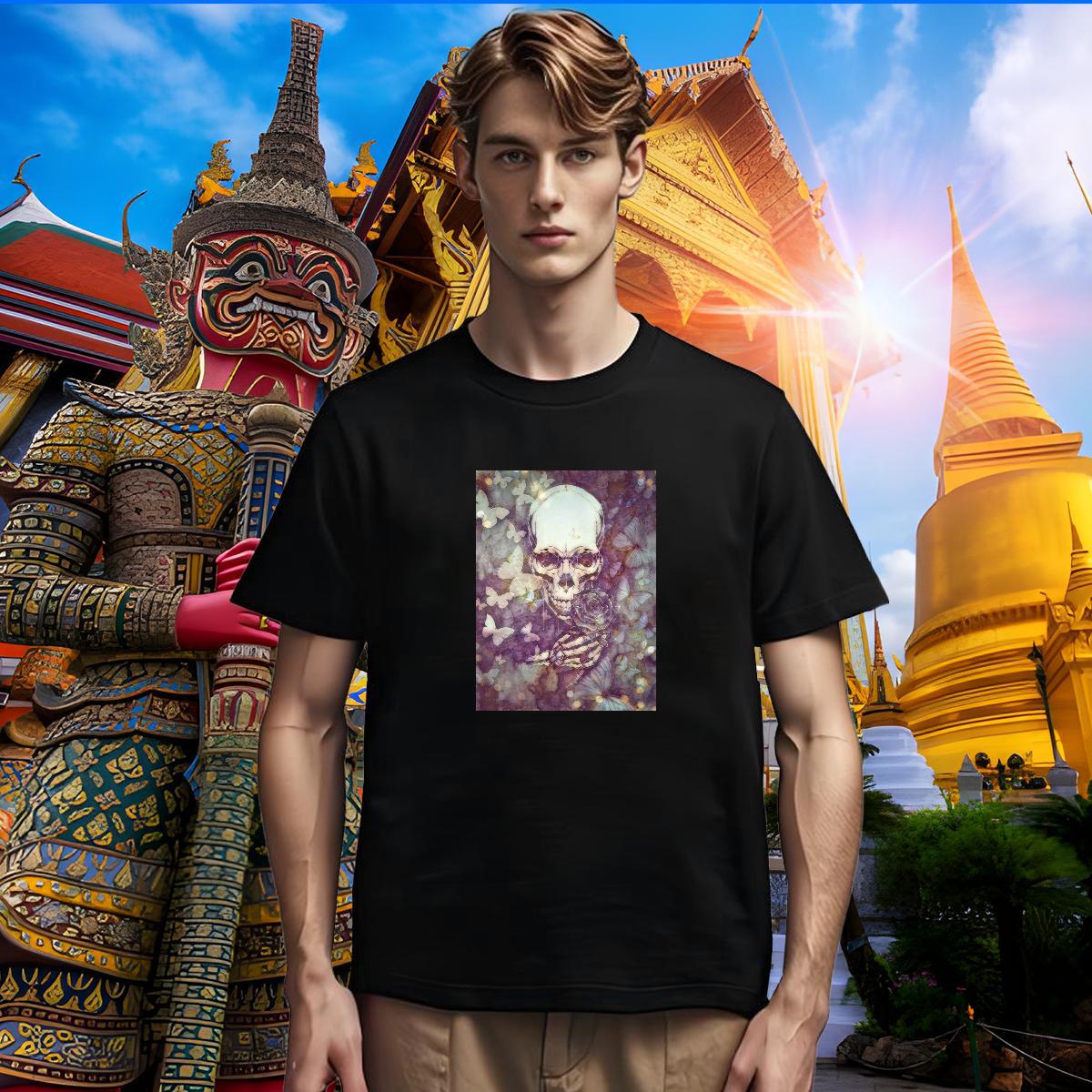 Classic T shirt 100% Cotton 230g skull Sports Casual Anime Print Breathable Men Tshirts Fashion Polos