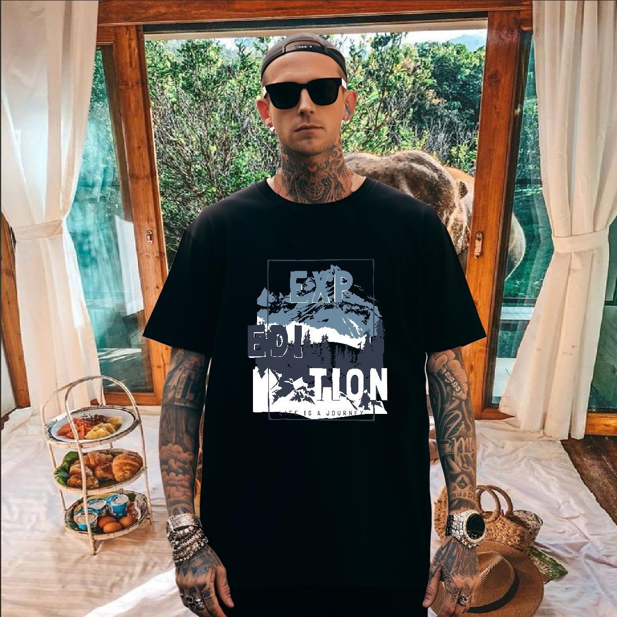 TOP Quality Men T Shirts 230g Cotton mountains Home Outdoor Anime Print Breathable Short Sleeve Men Tshirts 2024 New Tees Shirts