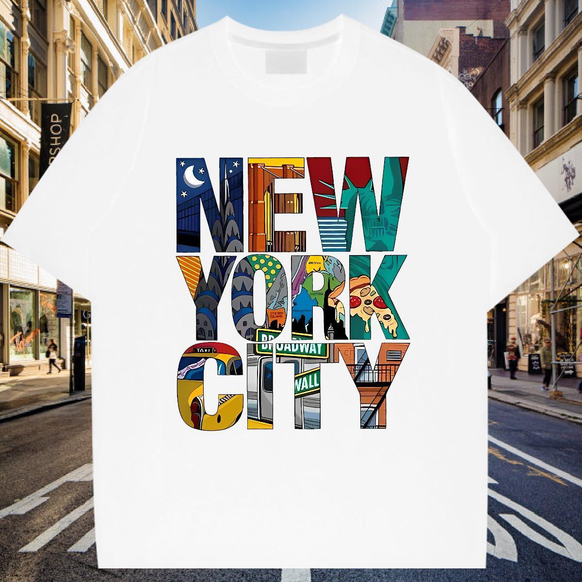 Loose Fit T-Shirts 230g Pure Cotton New York Sport Oversized 4XL Breathable Soft Mens Tshirts Fashion Tee Shirt
