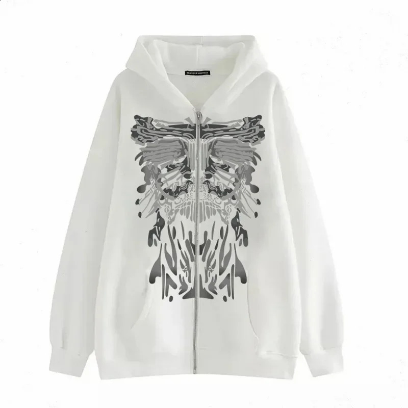 Gothic Darkly Zipper Hoodies Y2k Retro Skeleton Butterfly Sweatshirt Men Women Hip Hop Fashion Autumn Oversized Hoodie Jacket 240824