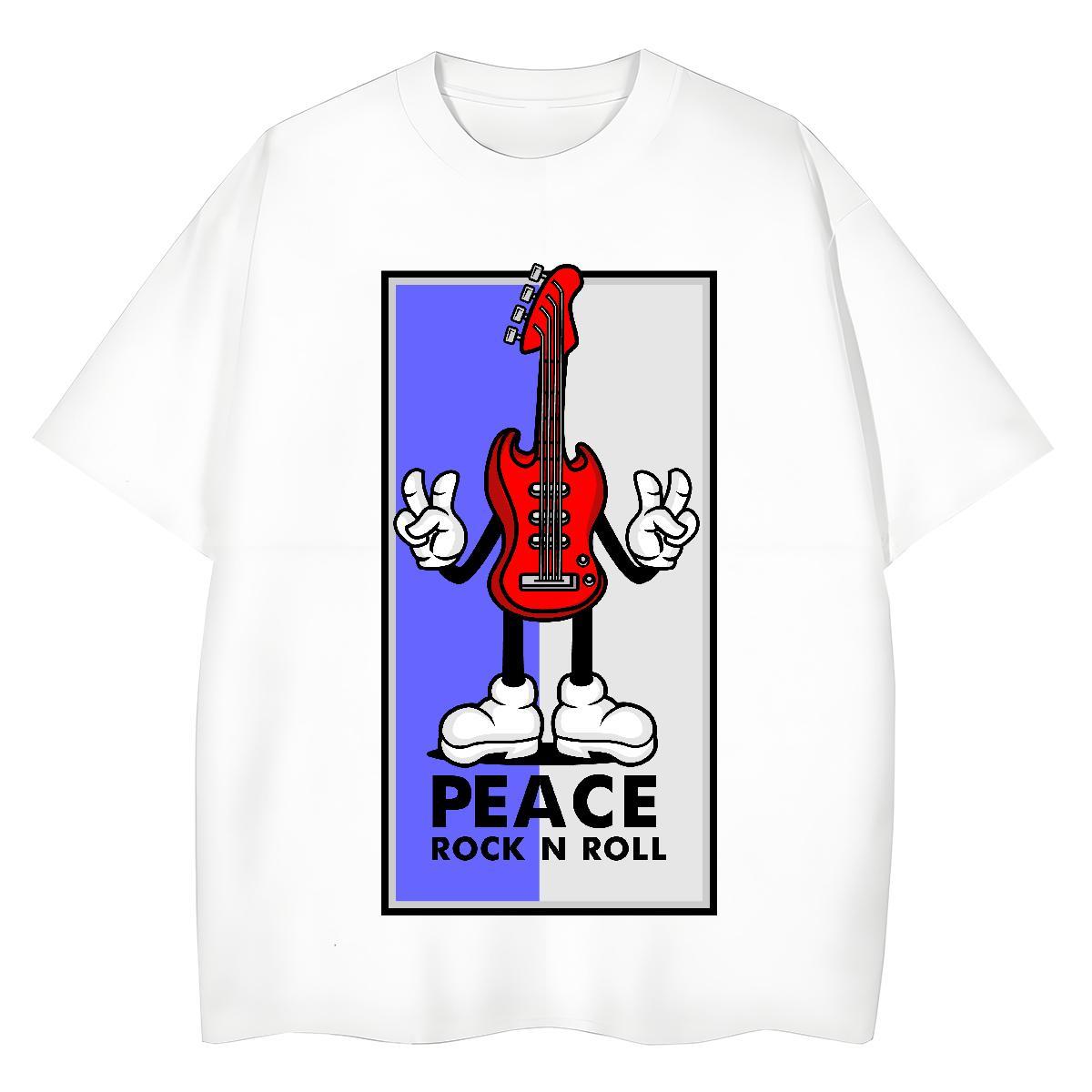 Loose fit Women Tees 230g Pure Cotton guita Outdoor T Shirt For Woman O Neck Short Sleeves Cartoon Printing L-4XL Top Tees