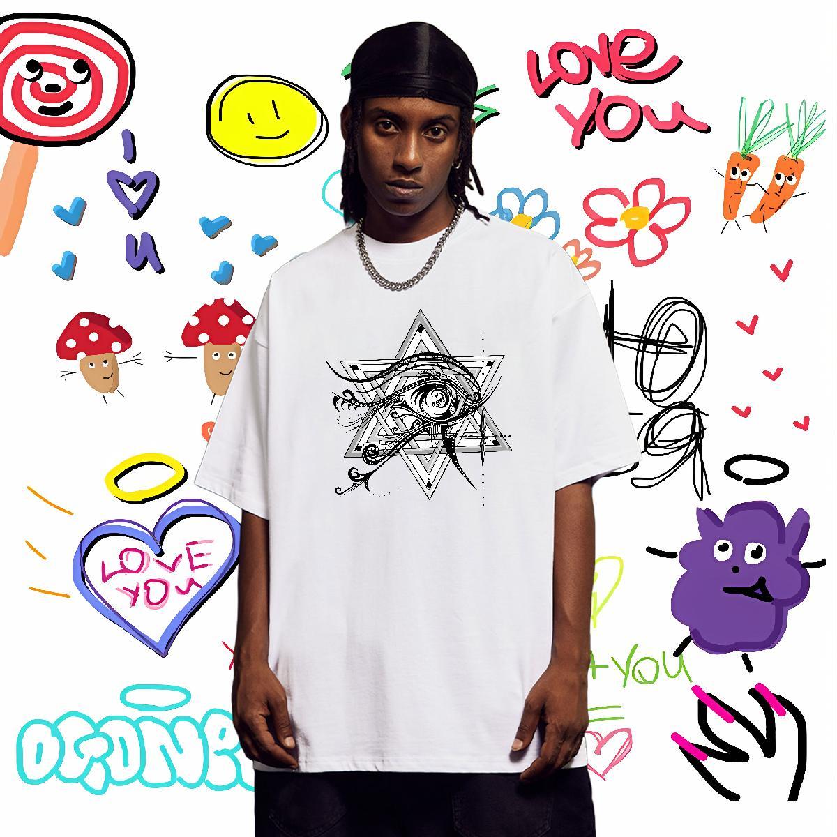 Popular Men T Shirts 230g 100% Cotton eye of the devil Casual Daily Wear Floral Print Breathable Short Sleeve Men Tees New Arrival Clothes