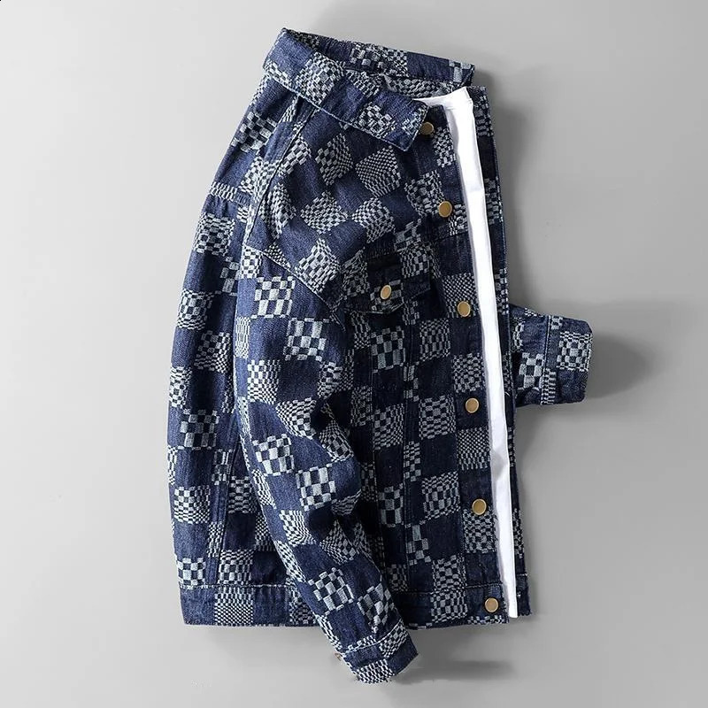 Spring and summer loose checkerboard plain casual jacket fashionable personalized jacquard denim 240824