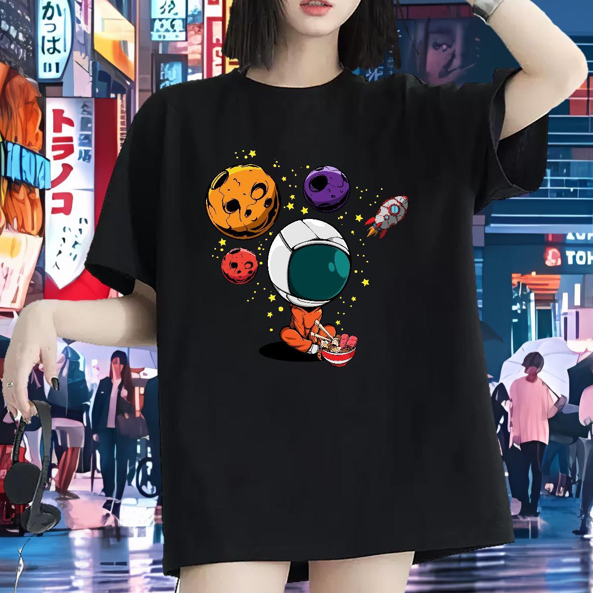 Soft Women Tshirts 230g 100% Cotton universe Street Casual Woman T Shirts Breathable Crew Neck Floral Print Clothings