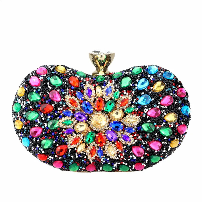 Multi Colors Two Side Crystal Floral Clutch Chain Bag Evening Woman Diamond Wedding Shoulder Wallet Purse Handbags 240824Z