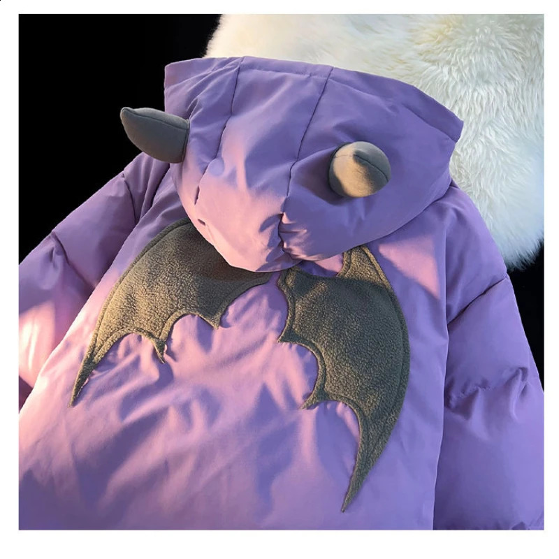 Winter American Style High Street Little Devil Bread Padded Jackets Female Y2K Couple Hooded Jacket Cotton Padded Coat 240824