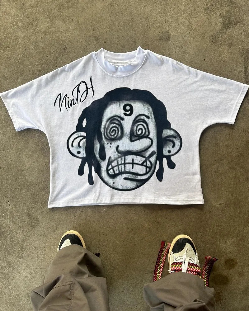summer High street cartoon printed short sleeve T-shirt men y2k cotton top Harajuku trend couple casual oversized shirt 240824