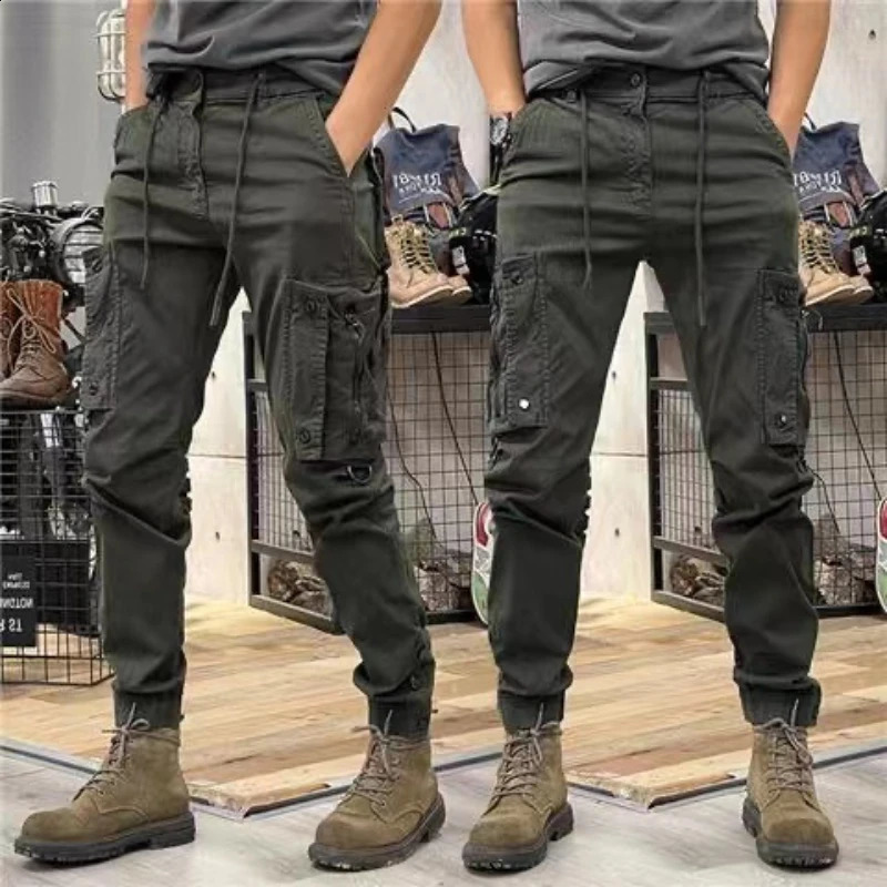 Military Tactical Cotton Cargo Pants for Mens Elastic Casual Trousers Zipper Multi-Pocket Joggers Fashion Khaki Black Army Green 240812