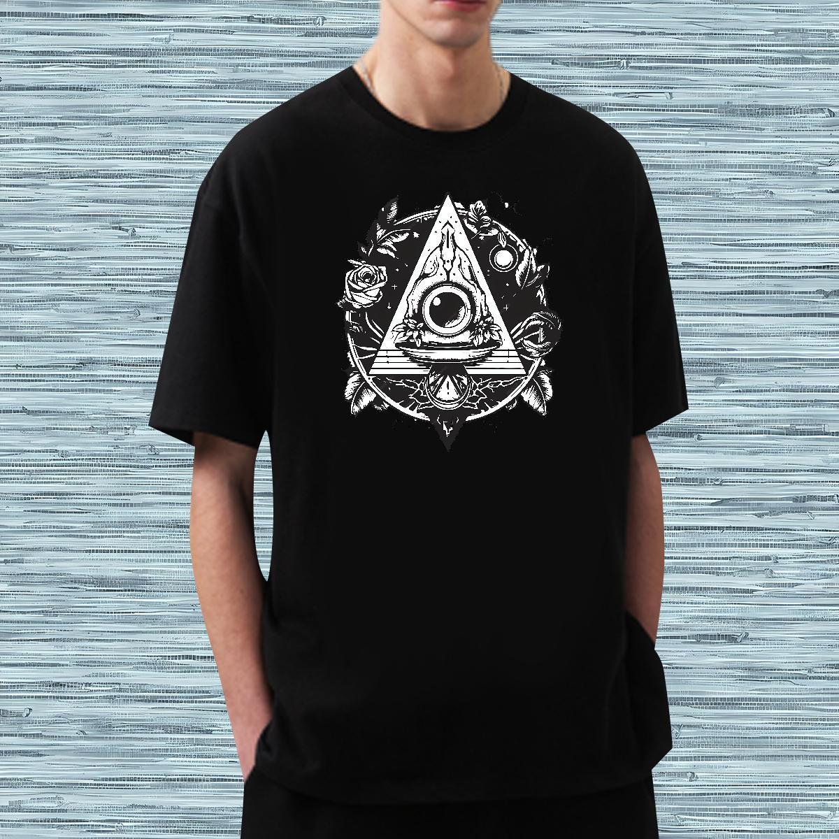 Popular T Shirts Men 230g Pure Cotton eye of the devil Hip Hop Street Anime Print Breathable Men Tees Fashion Polos