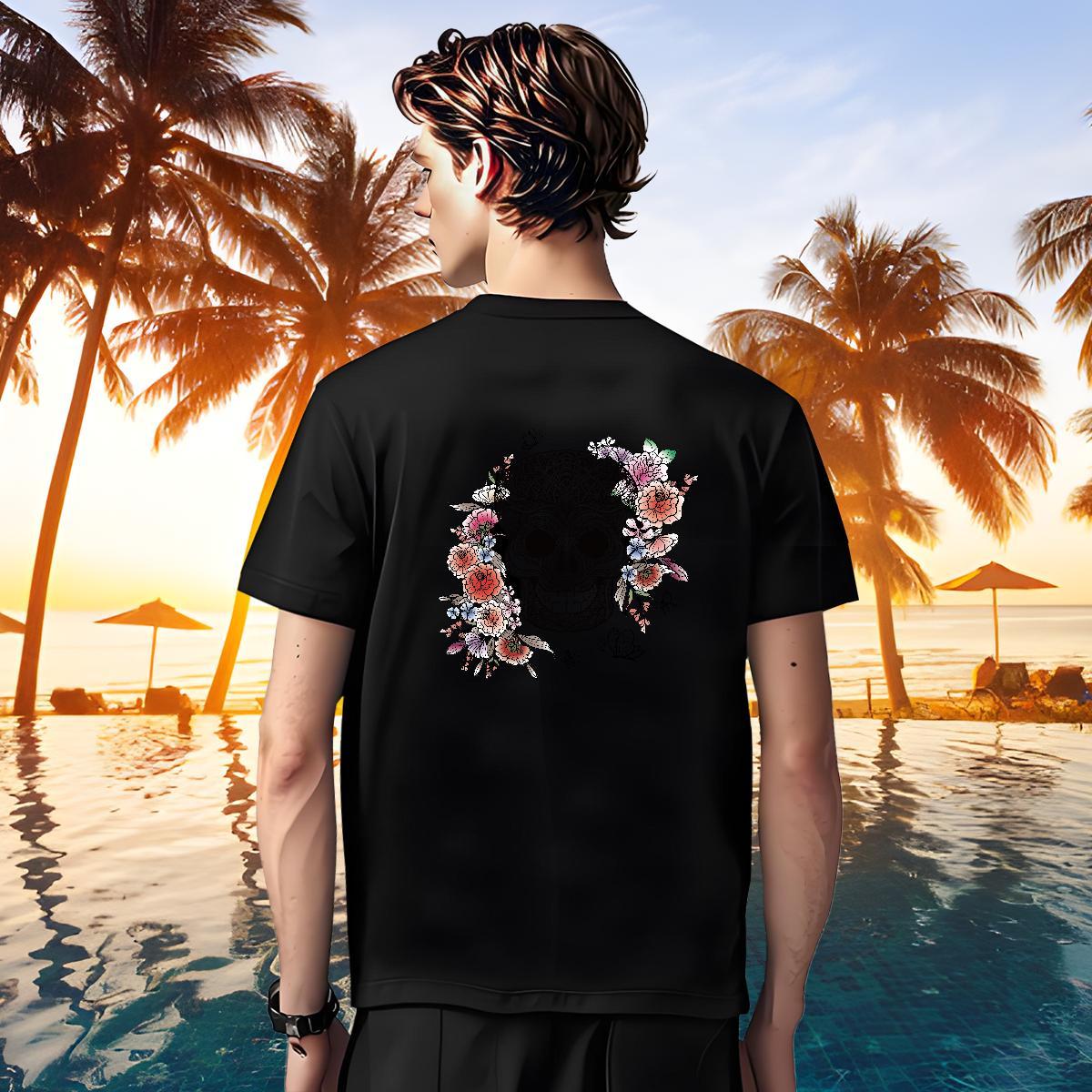 Loose T shirt 230g Pure Cotton flower Casual Daily Wear Custom Big Size Round Neck Short Sleeve Men Tshirts 2024 Summer Tees