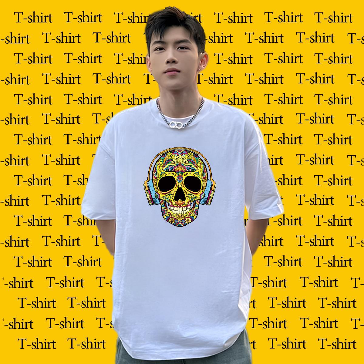 Wholesale T-Shirts 100% Cotton 230g skull Beach Black White Breathable Crew Neck Mens Tshirts Free Shipping Tees