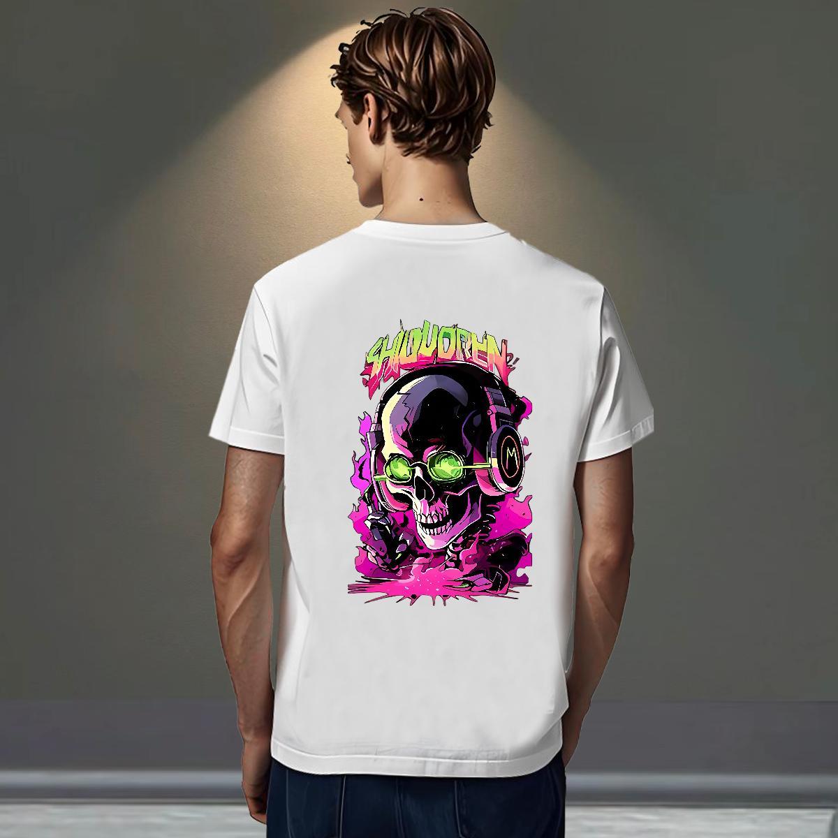 TOP Quality Man T Shirts 100% Cotton 230g skull Anime Printing Street Customized Print Breathable Crew Neck Men Clothes T-Shirt Classic Casual Tops Te