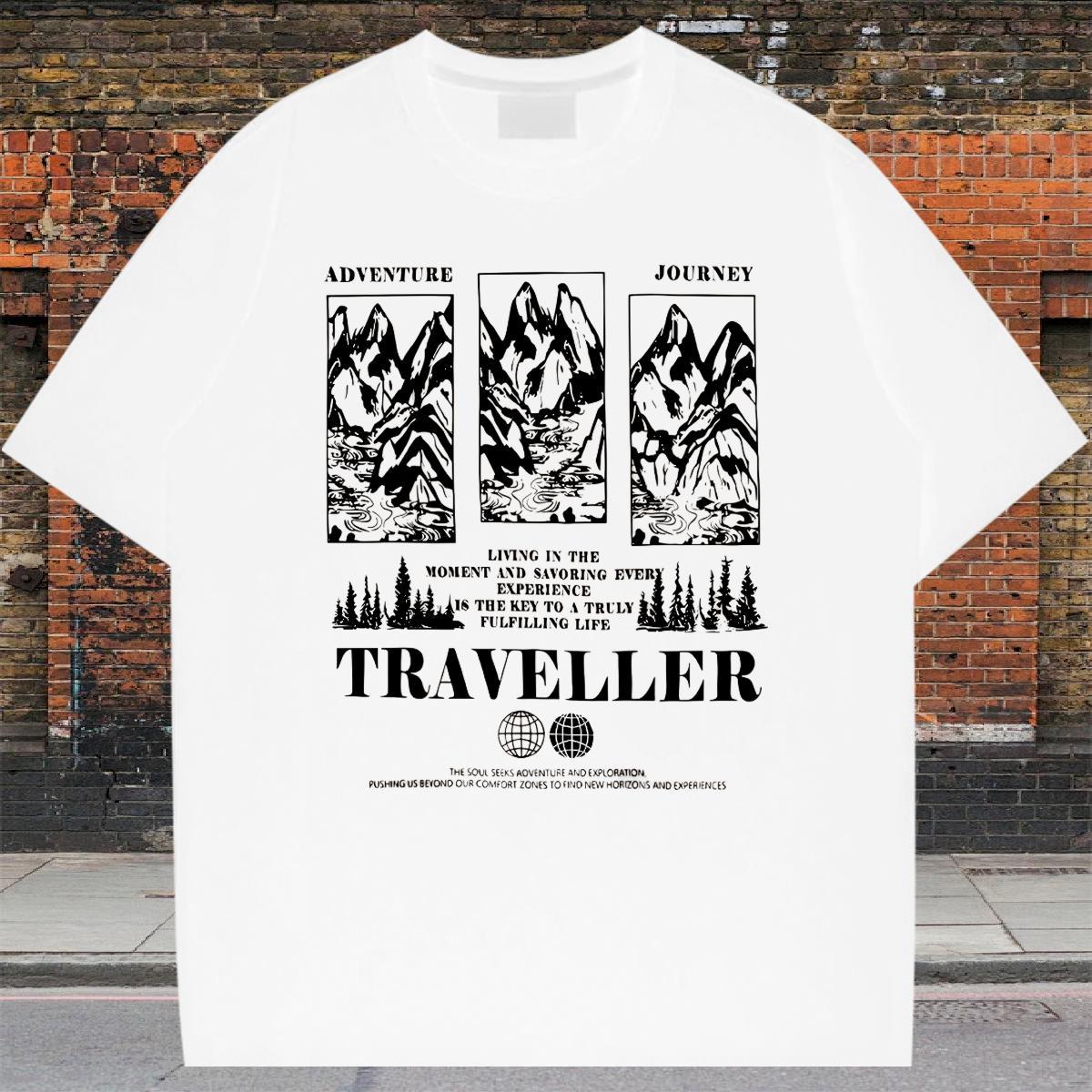 Classic Man T Shirts 230g Pure Cotton mountain Casual Beach Custom Printed Short Sleeve Soft Men Clothes T-Shirt Casual New Tee Shirt
