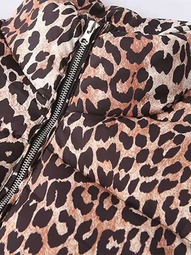 Women's Jackets Women Chic Leopard Print Cropped Zipper Cotton Jacket Elegant Stand Neck Long Slves Coats 2024 Winter Fashion High Strtwear Y2408