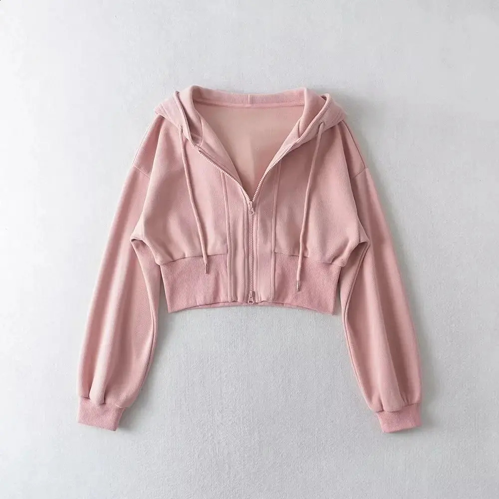 American Retro Sports College Style Hoodie For Womens Double Zippered Waist Slimming Short Long Sleeved Cardigan Jacket Trendy 240824