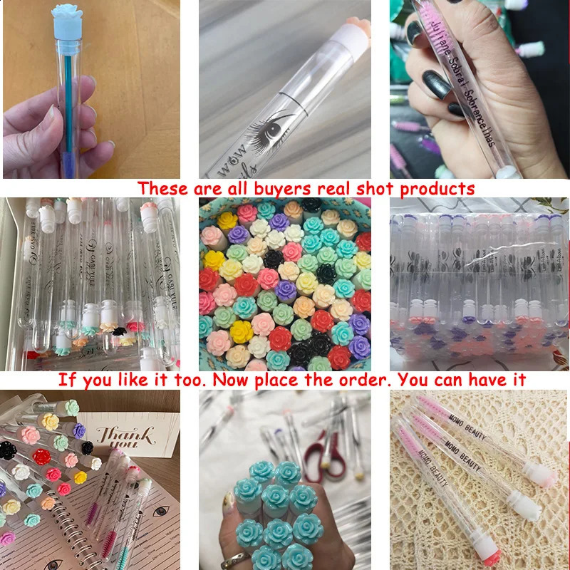50100Pcs custom eyelash brush tube rose drill bit reusable applicator 240801