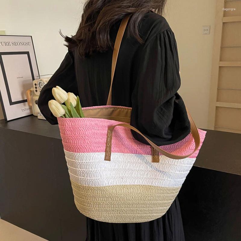 2025 NEW Shoulder Bags Women's Hand-Woven Bag Striped Woven Travel Handbags Summer Ladies Straw Weaving Tote Large Capacity Beach zhanyishengli