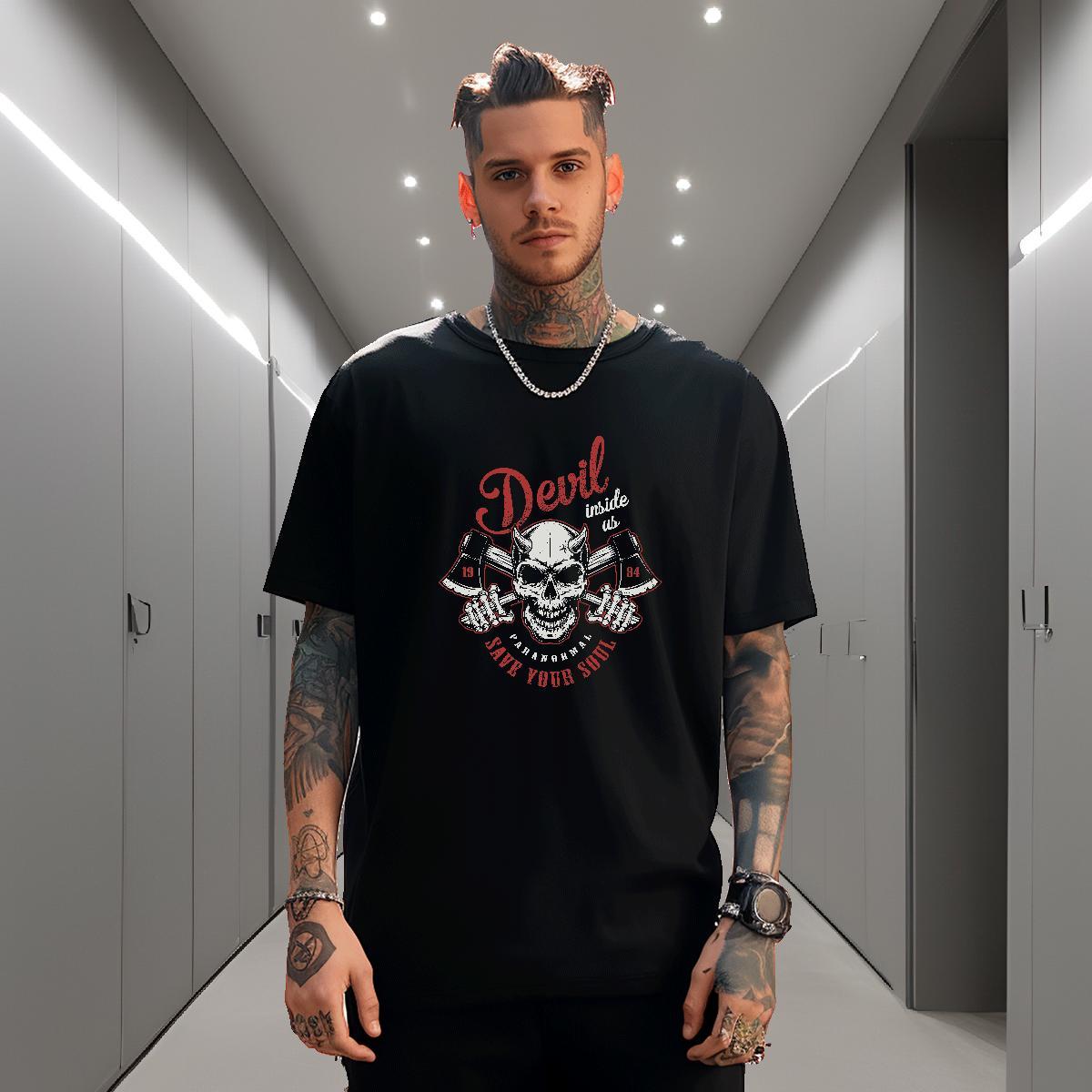 Cool Design T shirt 230g Cotton skull Hip Hop Street Cartoon Print Crew Neck Men Tops Tees Designer Top Tees