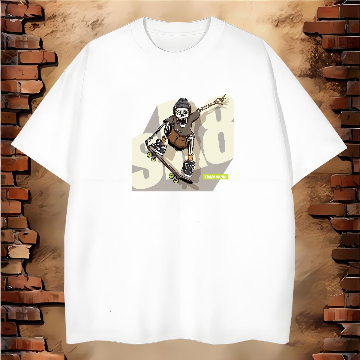Cool Design T-Shirts 230g Pure Cotton skull Anime Printing Street Plus Size Custom Breathable Short Sleeve Men Tops Tees New Arrival Tshirts