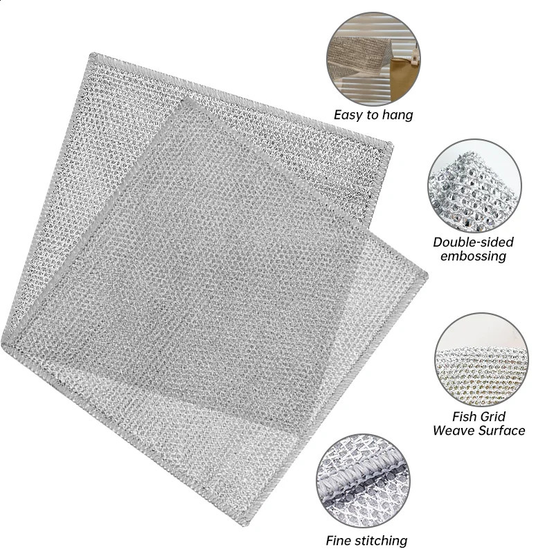 Steel wire deep cleaning cloth brush doublelayer rodless oil Dishrag magic coffee dyeing plate towel kitchen supplies 240824