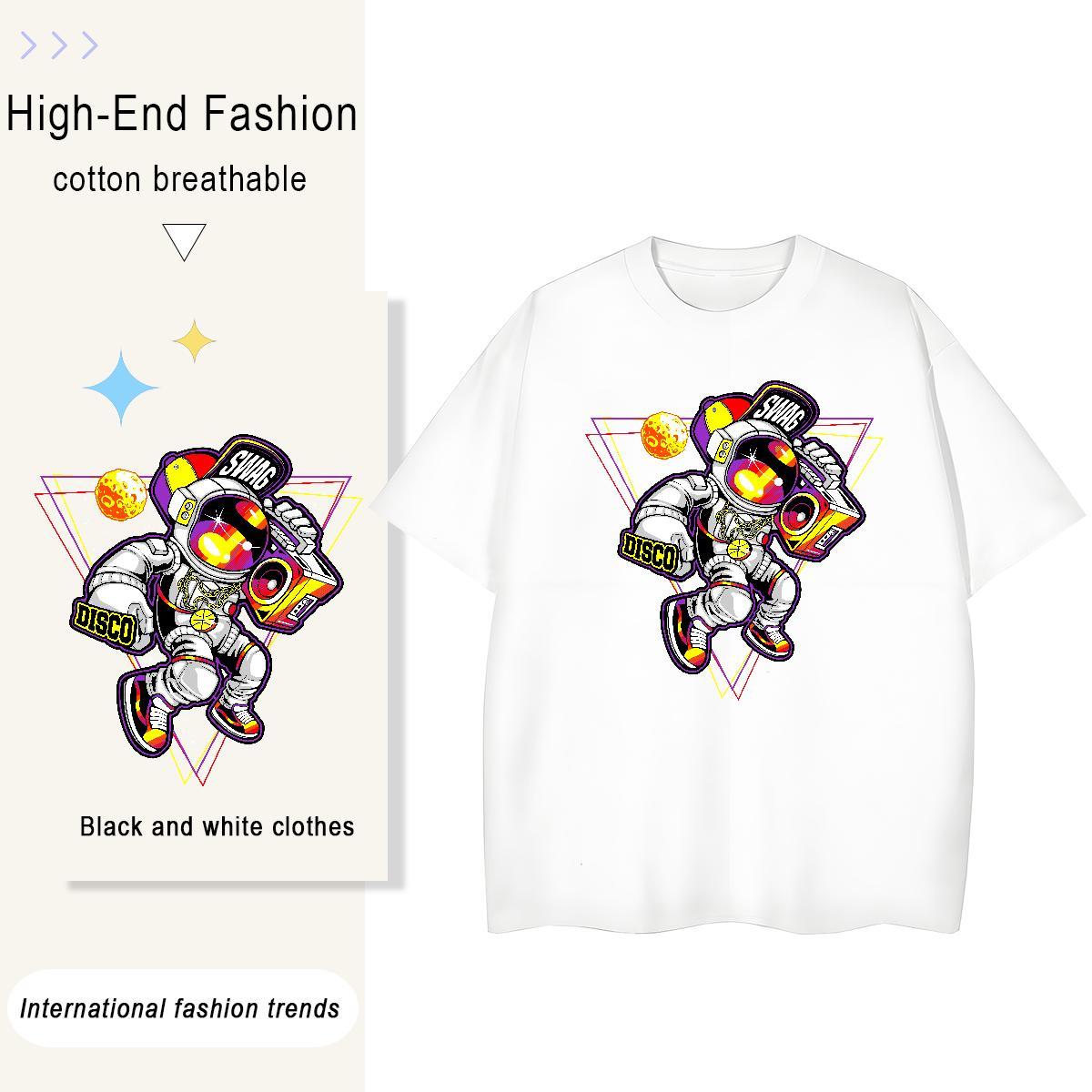 5A Lady T shirt 230g Pure Cotton spaceman Daily Outfit T Shirt For Woman Breathable Crew Neck Floral Print Tops Tees