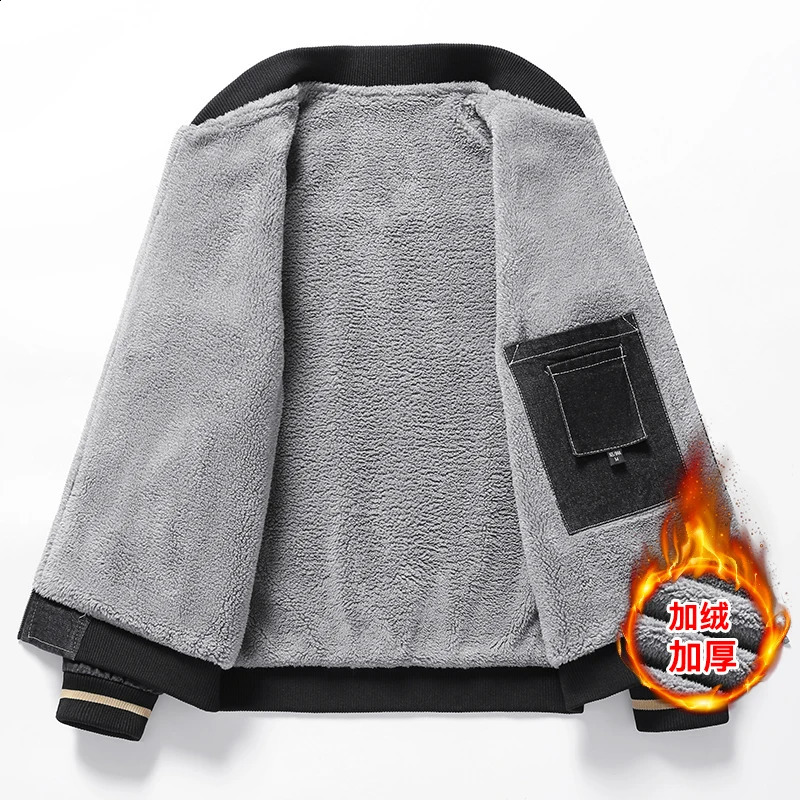 Mens Jean Coats wool baseball jacket black mens denim wide sleeves trimmed warm winter coat 240824