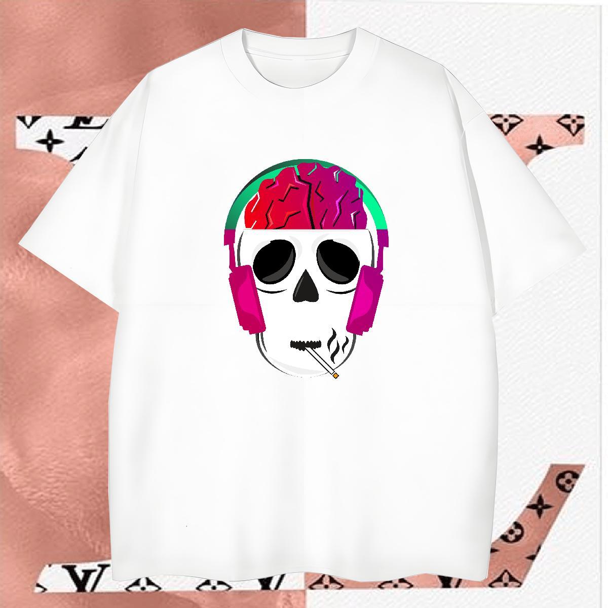 Popular Man T Shirts 230g Pure Cotton skull Street Wear Custom Print Oversized Breathable Crew Neck Men Tshirts 2024 Designer Tee Shirt