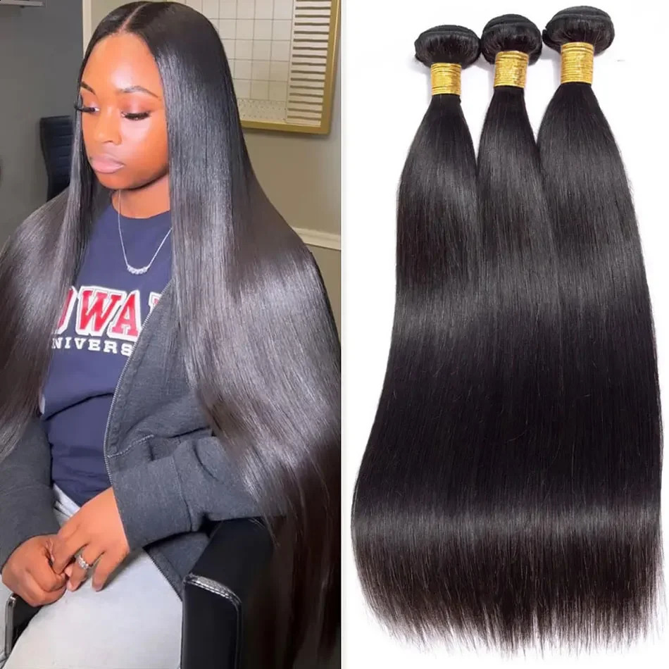 Straight 30 32 inch Brazilian Remy unprocessed hair natural color human woven 240801